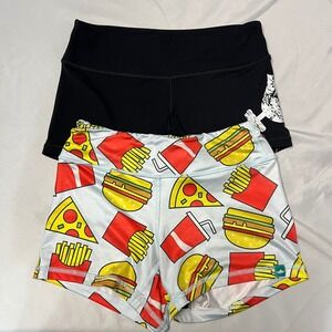 Lot of 2 Wod Bottom Athletic Shorts High Waist Fast Food‎ Print Workout Gym S